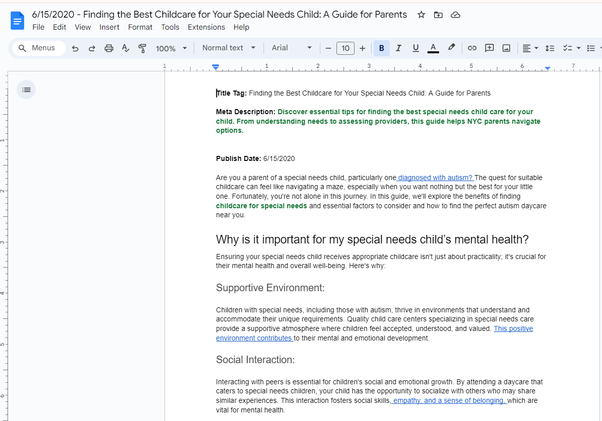Meta description + internal/external links